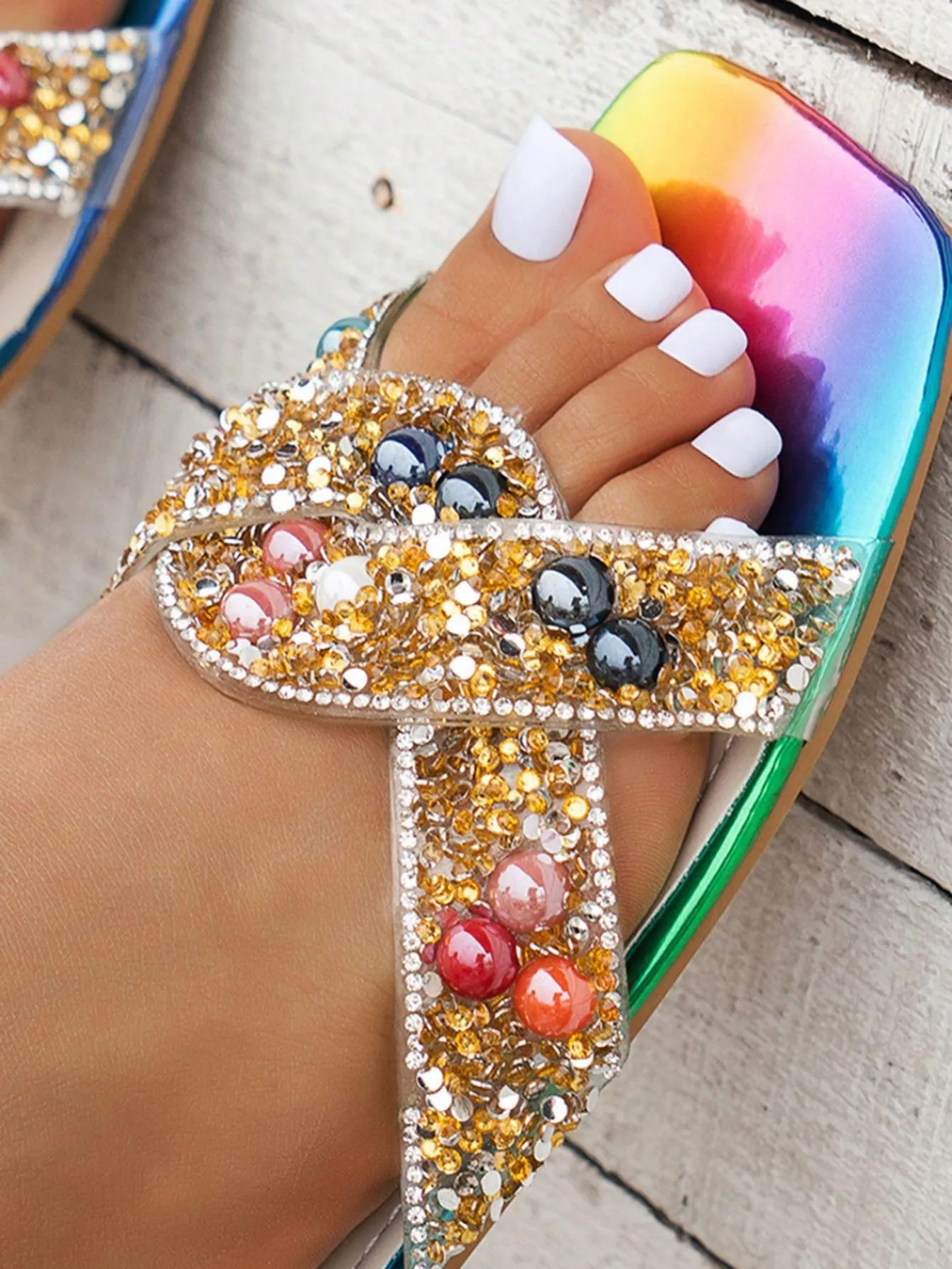 2024 Summer Vibes: Colorful Rhinestone Beach Slippers