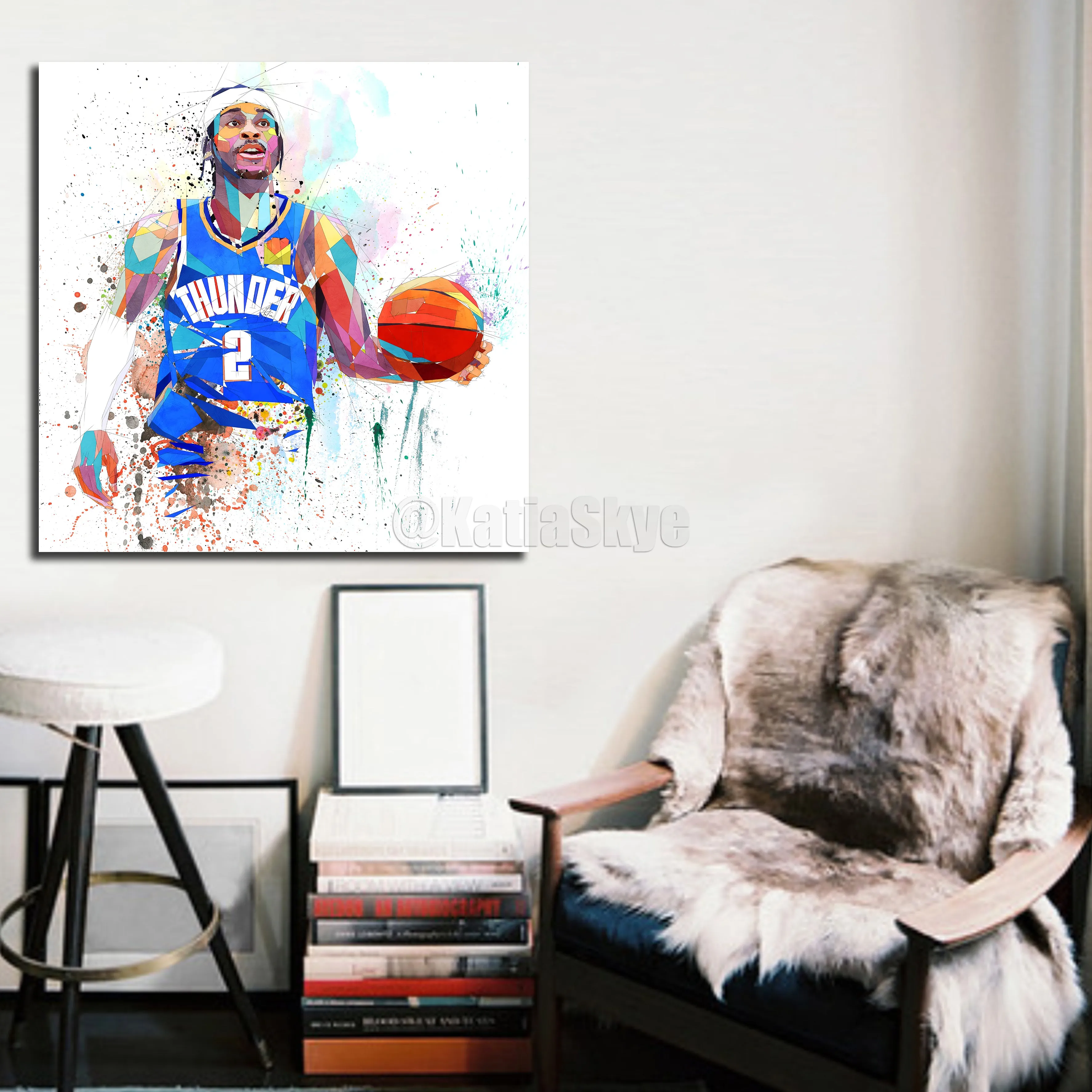 Abstract Basketball Canvas Wall Art Inspired by Gilgeous Alexander // NBA-GA01