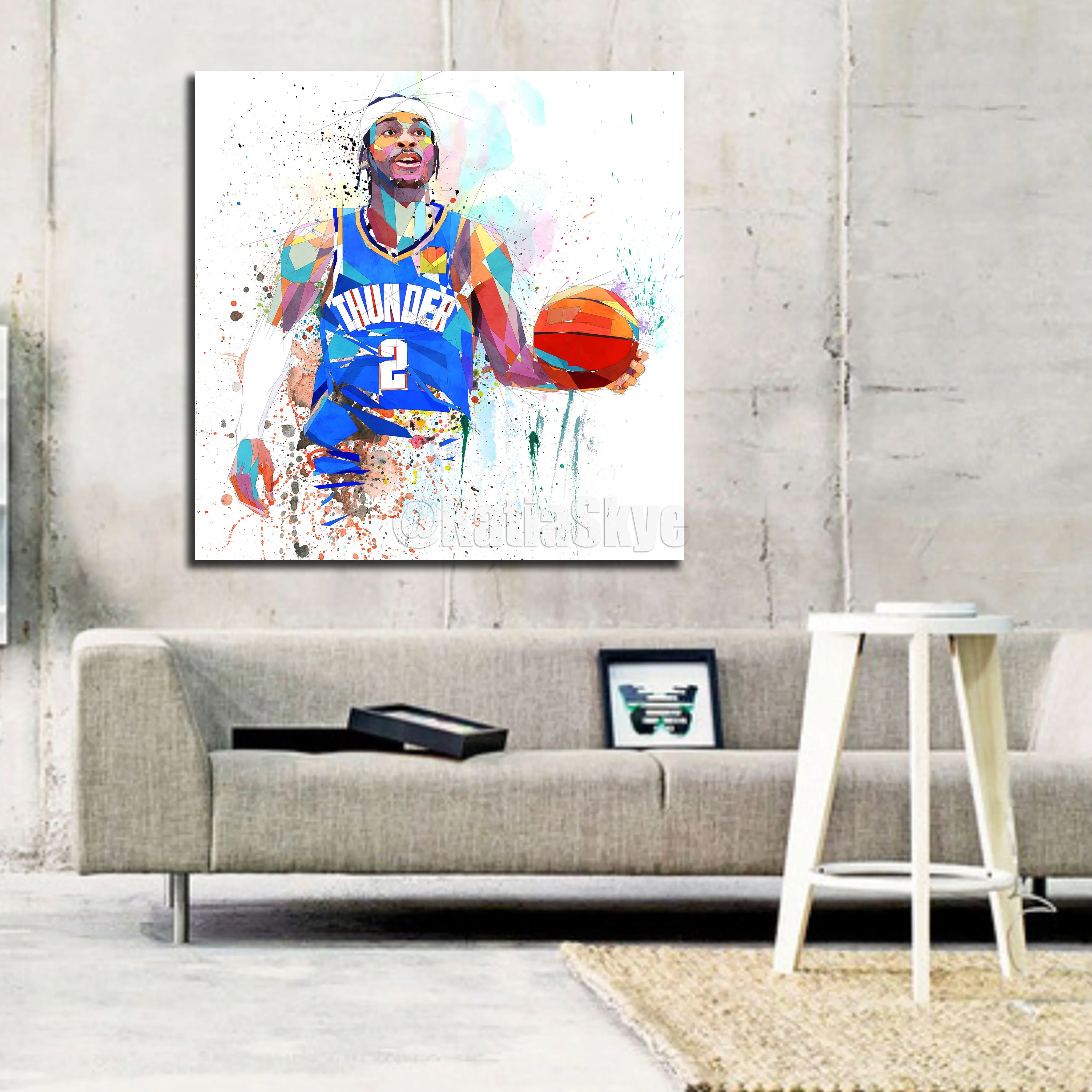 Abstract Basketball Canvas Wall Art Inspired by Gilgeous Alexander // NBA-GA01