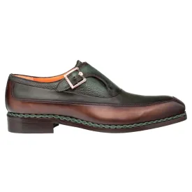 Artesano Chocolate/Forest Patina Calfskin Two-Toned Monk Strap Shoes