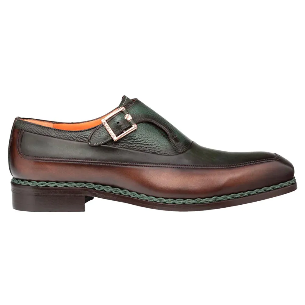 Artesano Chocolate/Forest Patina Calfskin Two-Toned Monk Strap Shoes