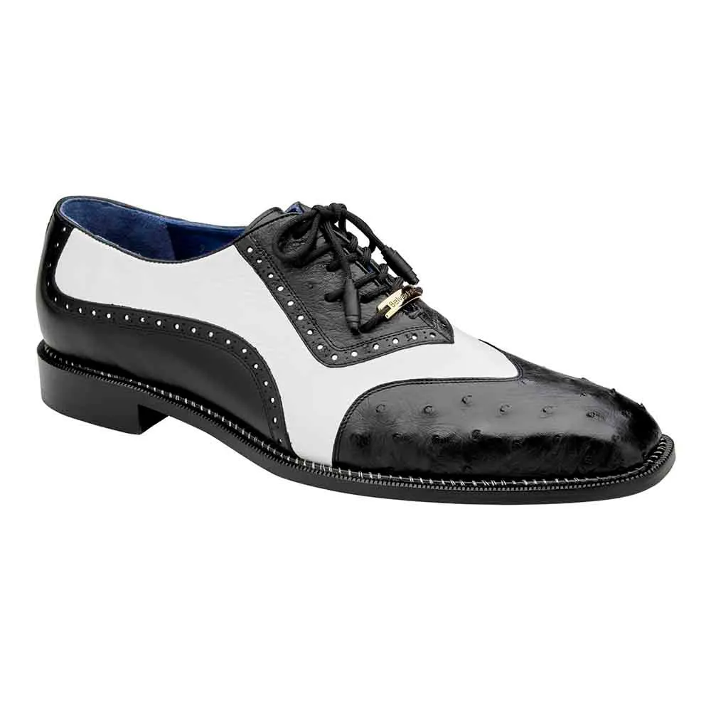 Belvedere Sesto Men's Oxfords Black/White Genuine Ostrich Shoes