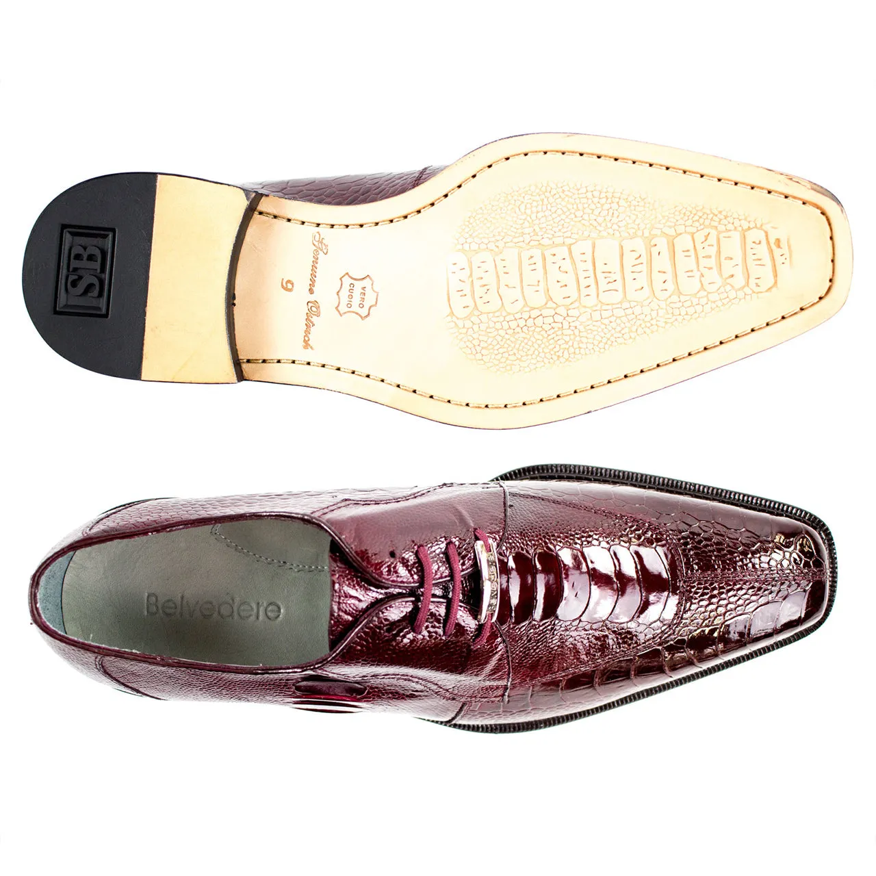 Belvedere Siena Men's Lace-Up Oxford Burgundy Genuine Ostrich Shoes