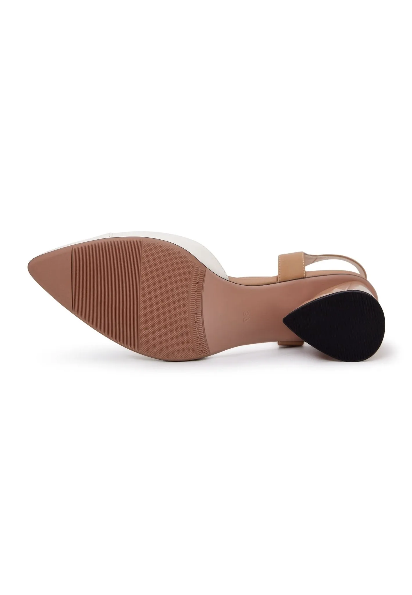 Block Heel Leather Pump - Beige