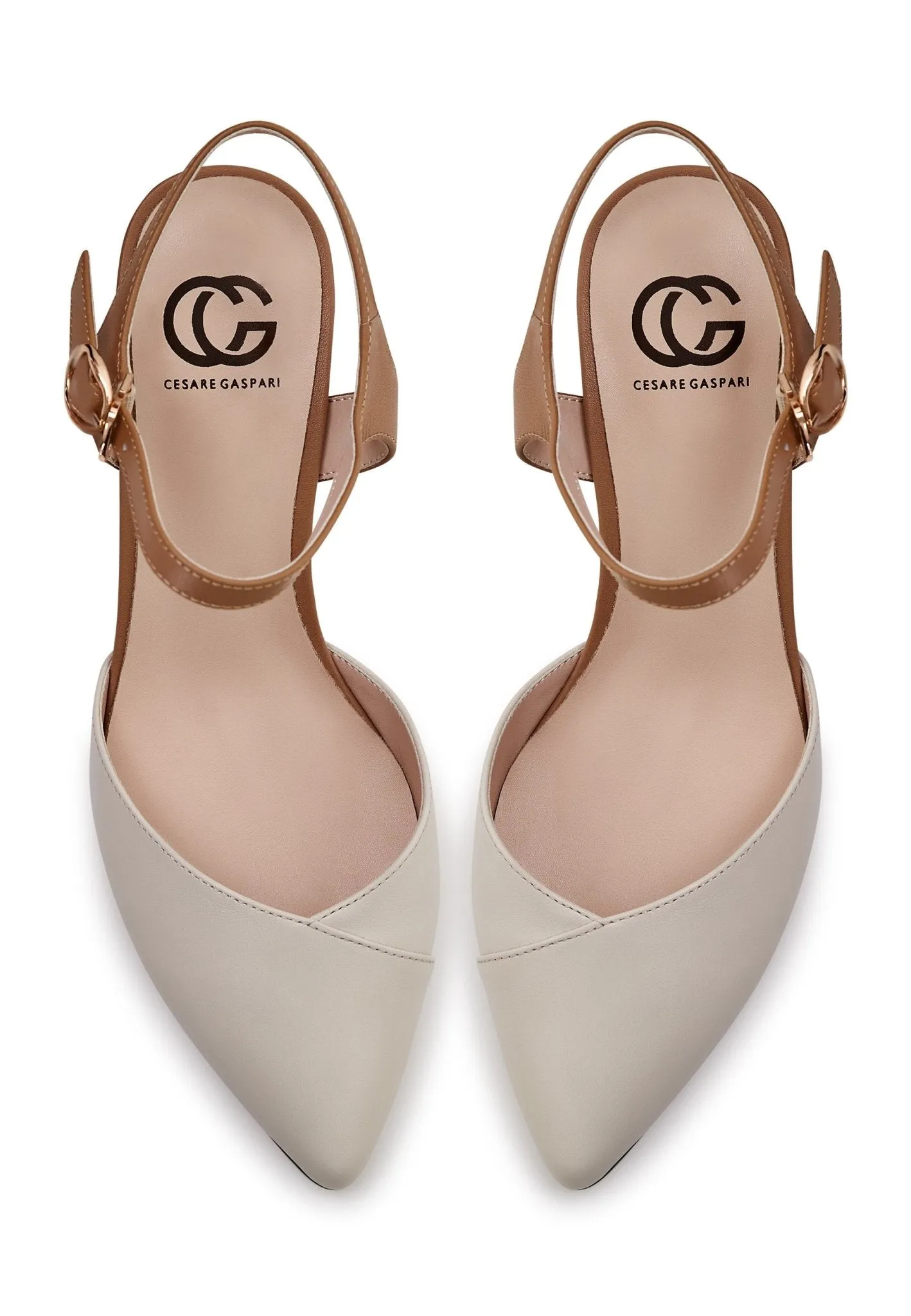 Block Heel Leather Pump - Beige