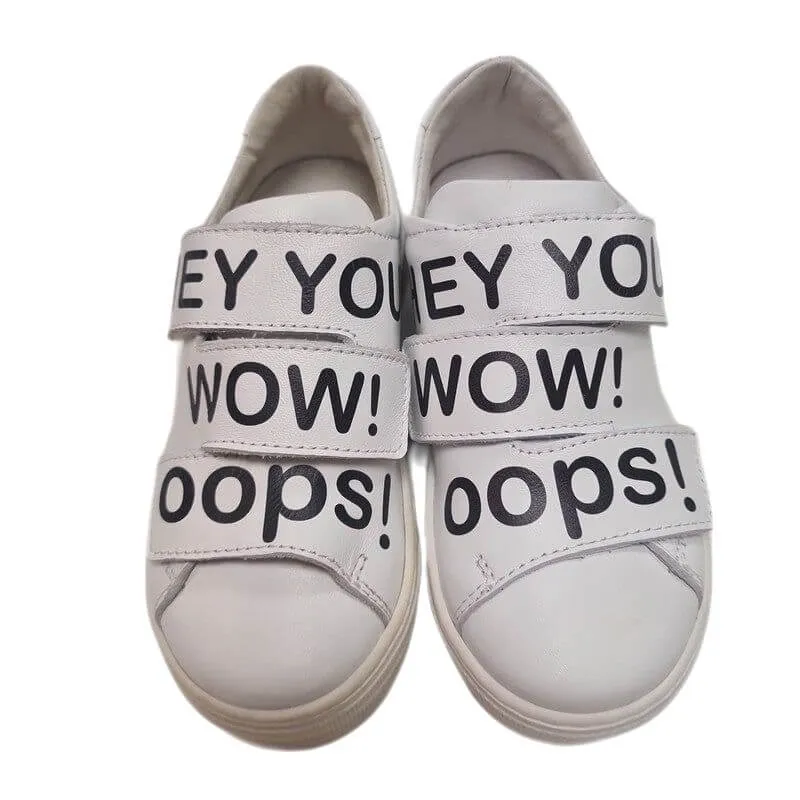 Boys White Leather 'HEY YOU' Strap Pumps