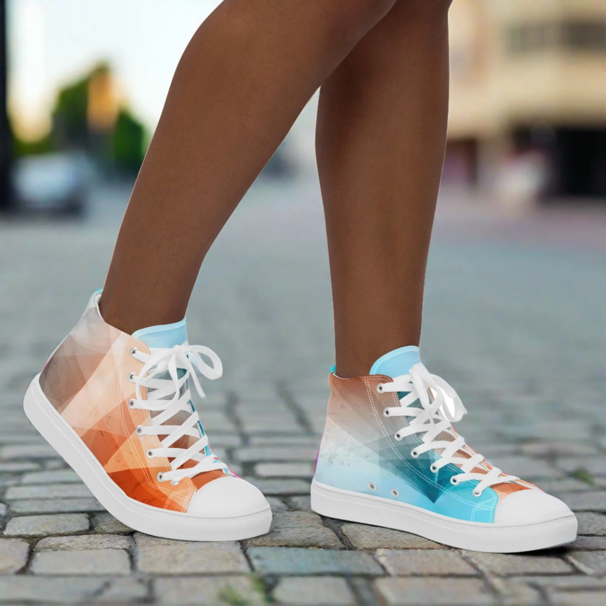 Cozy Peach Fuzz & Pretty Blue Women's High Tops Sneakers for Everyday Wear