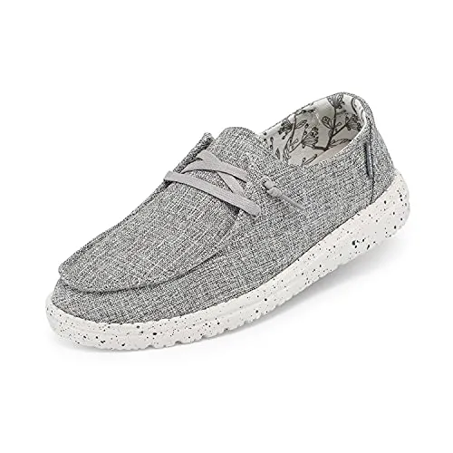 Hey Dude Women's Wendy L Linen Iron Size 9 | Women’s Shoes | Women’s Lace Up Loafers | Comfortable & Light-Weight