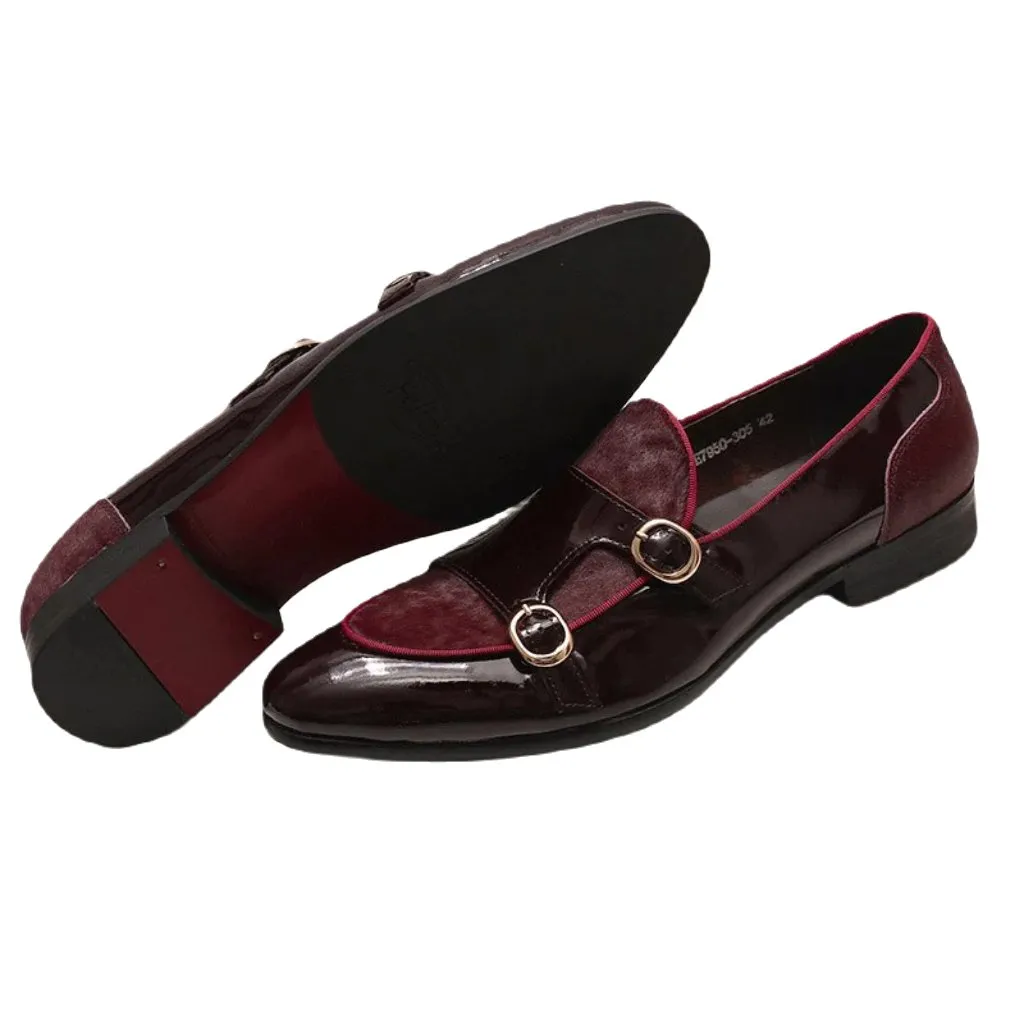 Il Doppione - Red bottom sole Double Monk-strap Patent Leather Loafers