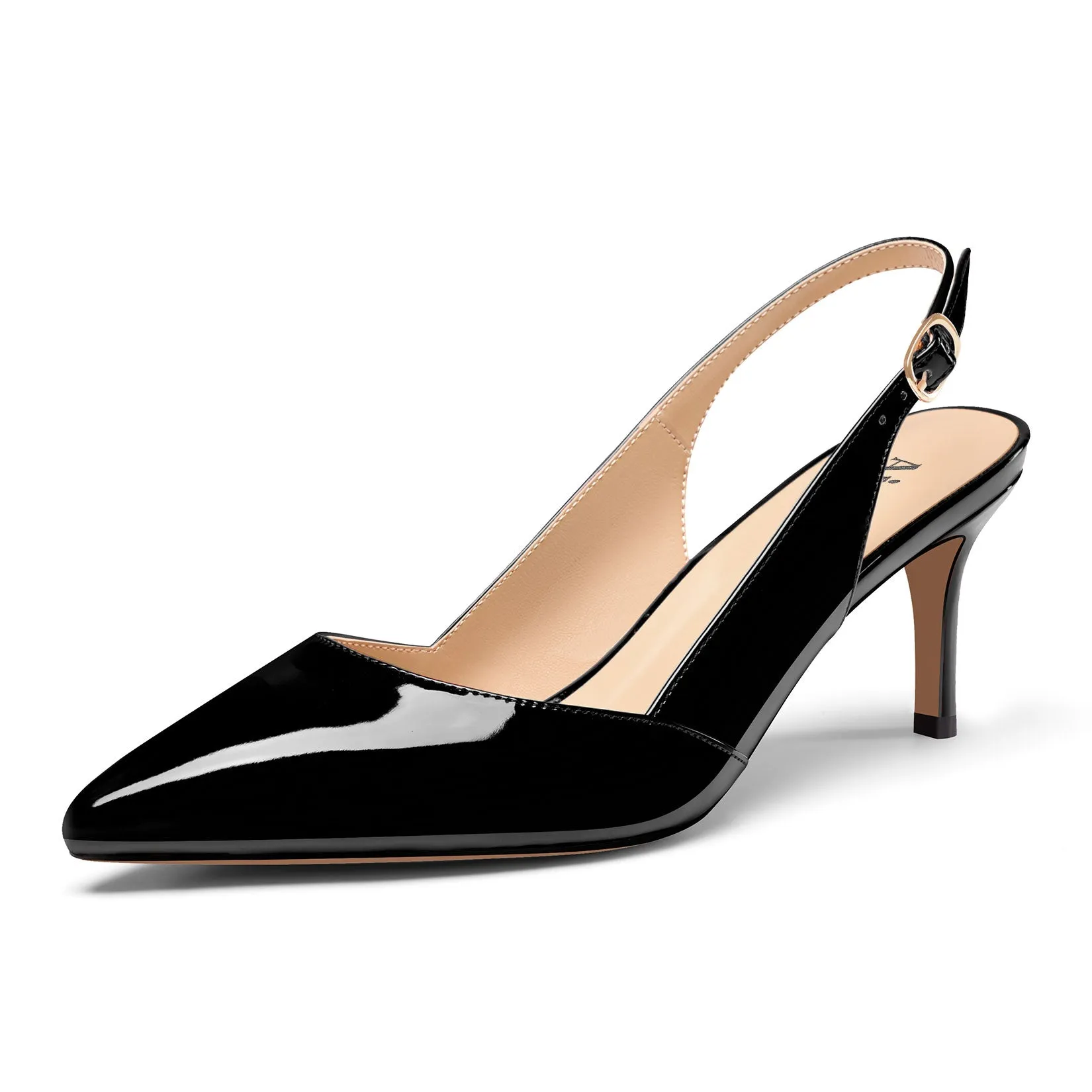 Ladies' Pointed Toe Slingback Pumps 2.3-Inch Heel, Alluringly Sleek with Patent Leather Finish, Fashionably Versatile Shoes