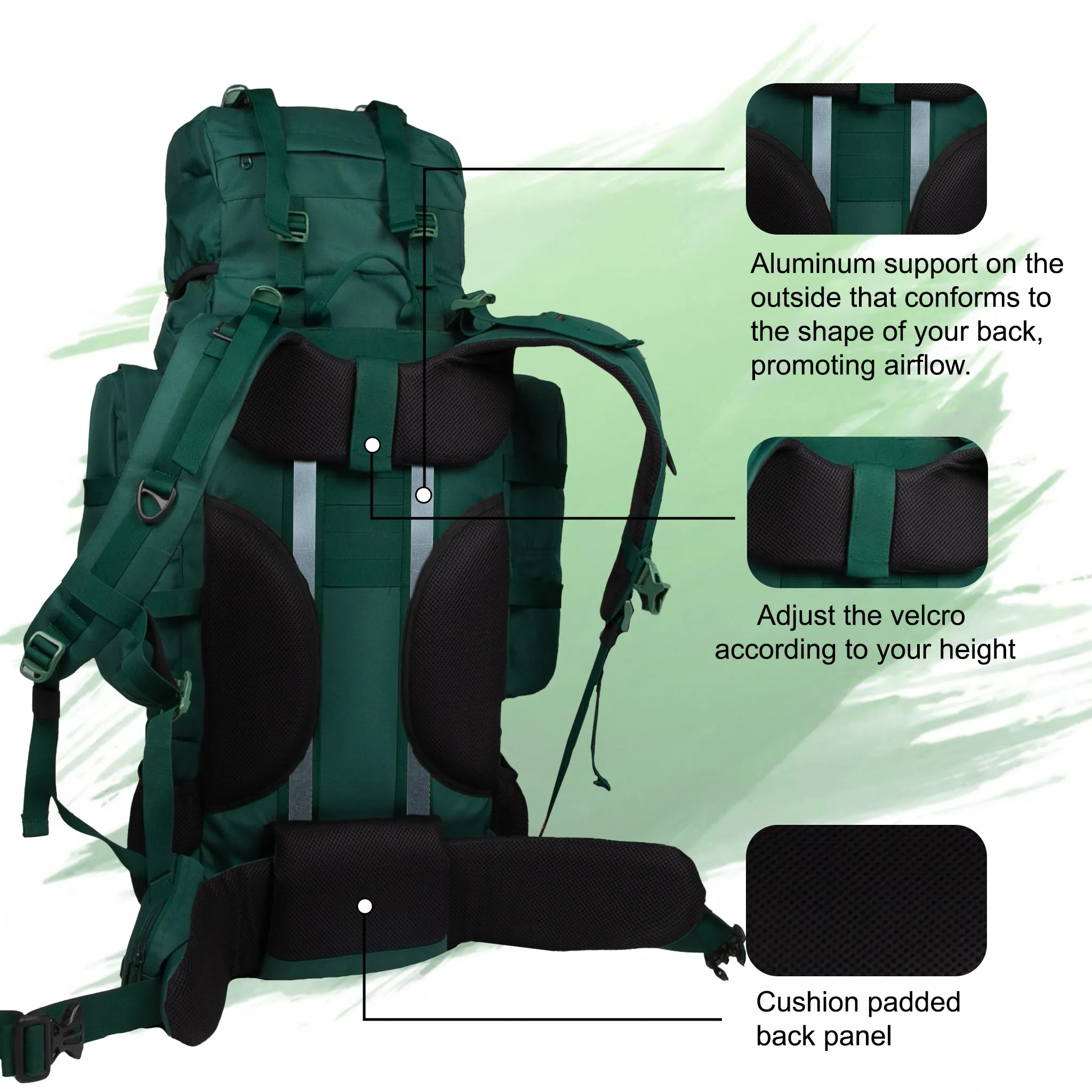 Levante 87L Spruce Green Rucksack Detachable Daypack