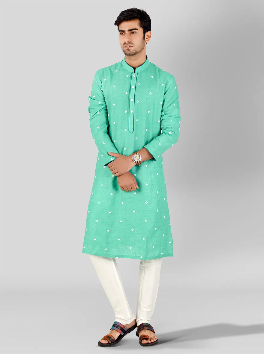 Light Emerald Green & White Kurta Set | TULA