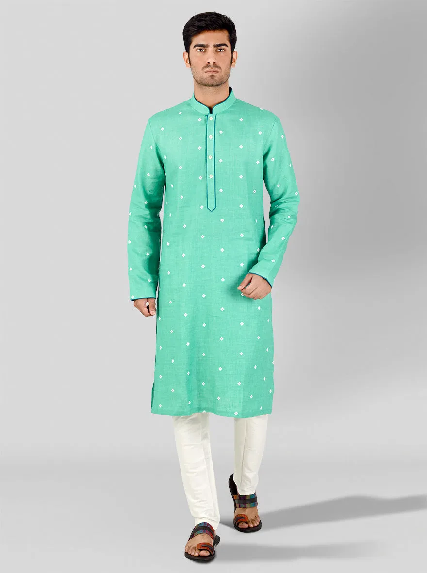 Light Emerald Green & White Kurta Set | TULA