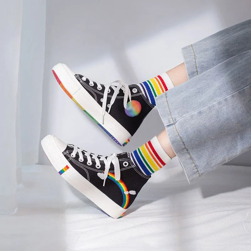 Rainbow Canvas Shoes with Colorful Soles and Matching Socks