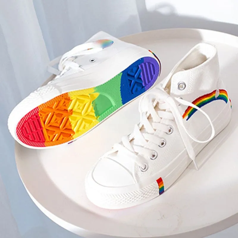 Rainbow Canvas Shoes with Colorful Soles and Matching Socks