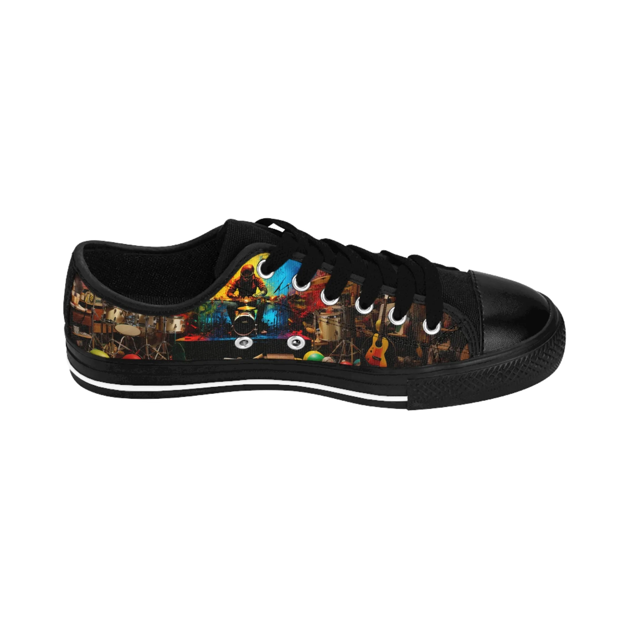 Rasta Drummer Green Yellow Red Color Explosion - Custom Men's Sneakers - Music Design #001