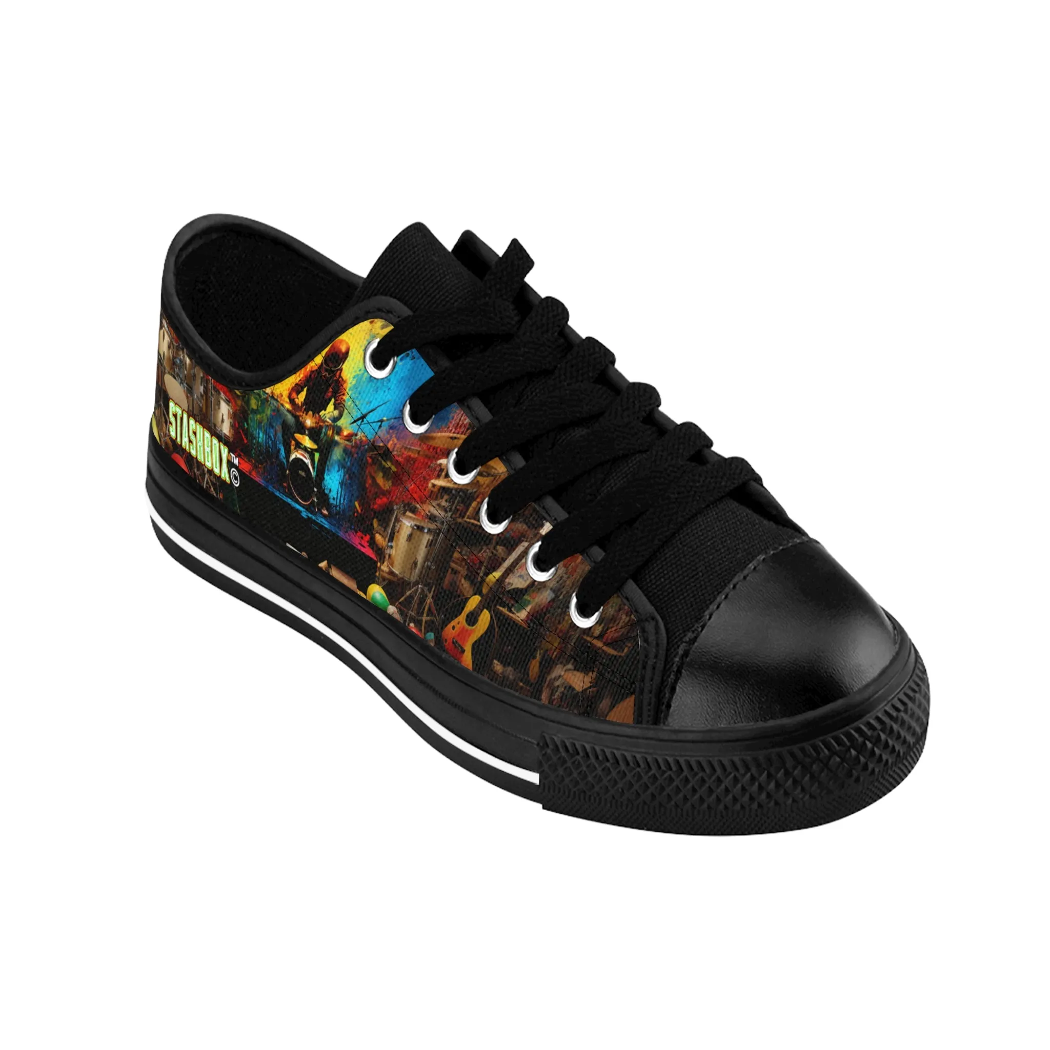 Rasta Drummer Green Yellow Red Color Explosion - Custom Men's Sneakers - Music Design #001