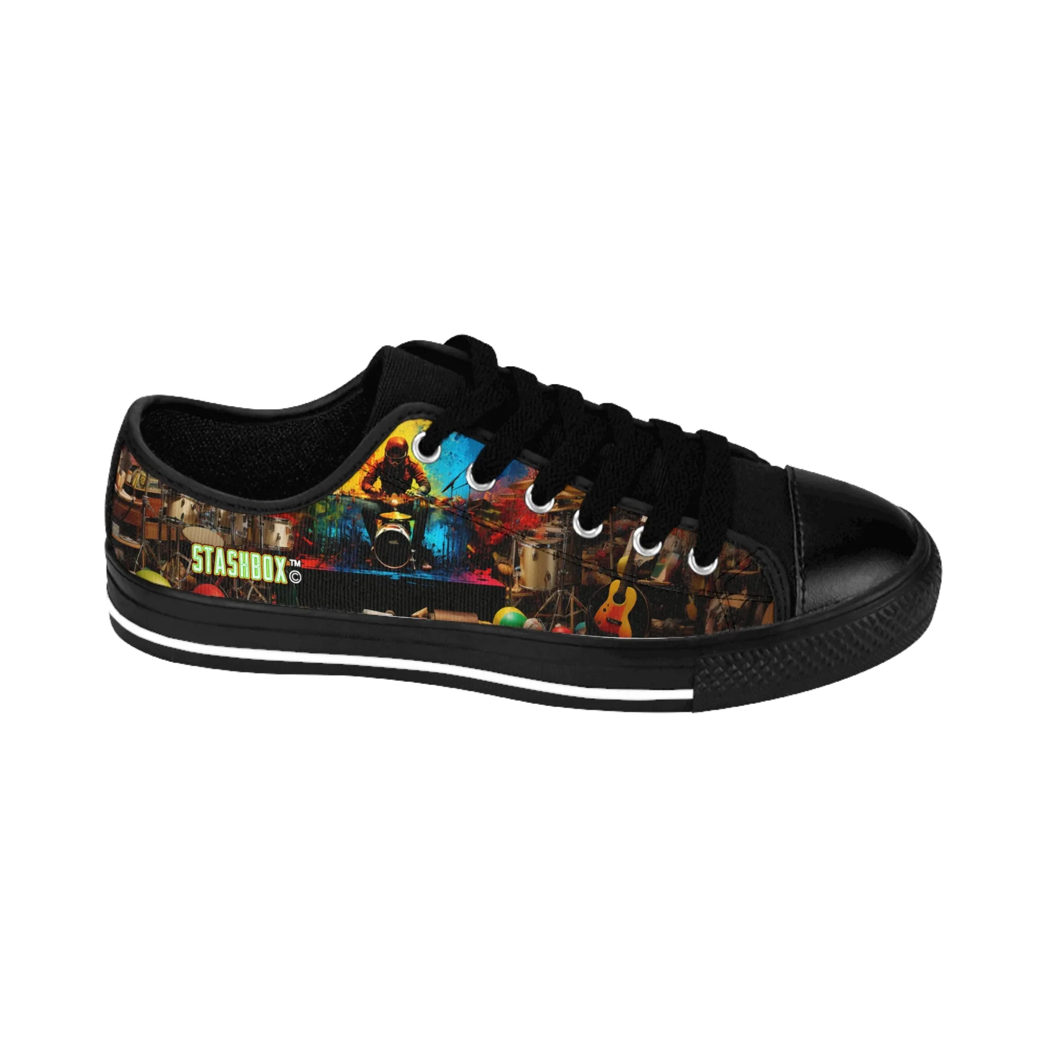 Rasta Drummer Green Yellow Red Color Explosion - Custom Men's Sneakers - Music Design #001