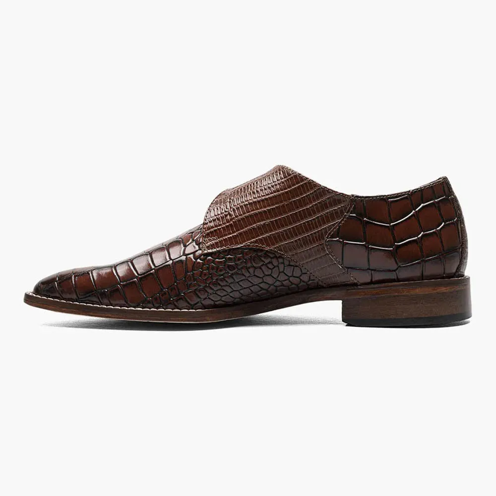 Stacy Adams RAPINO Cognac Plain Toe Monk Strap Shoes