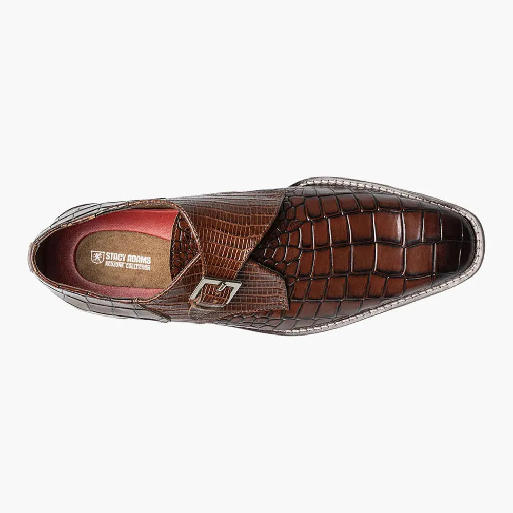 Stacy Adams RAPINO Cognac Plain Toe Monk Strap Shoes