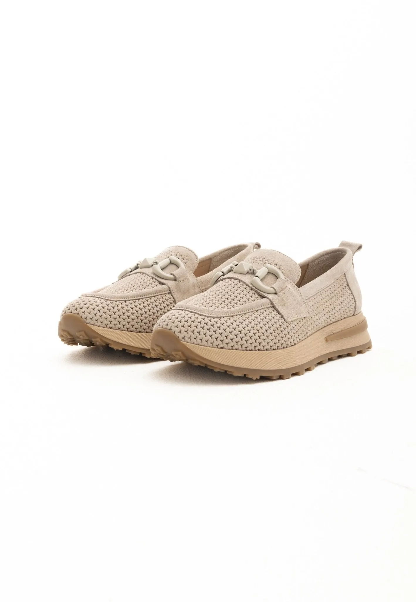 Suede Laser Cut Loafers - Beige