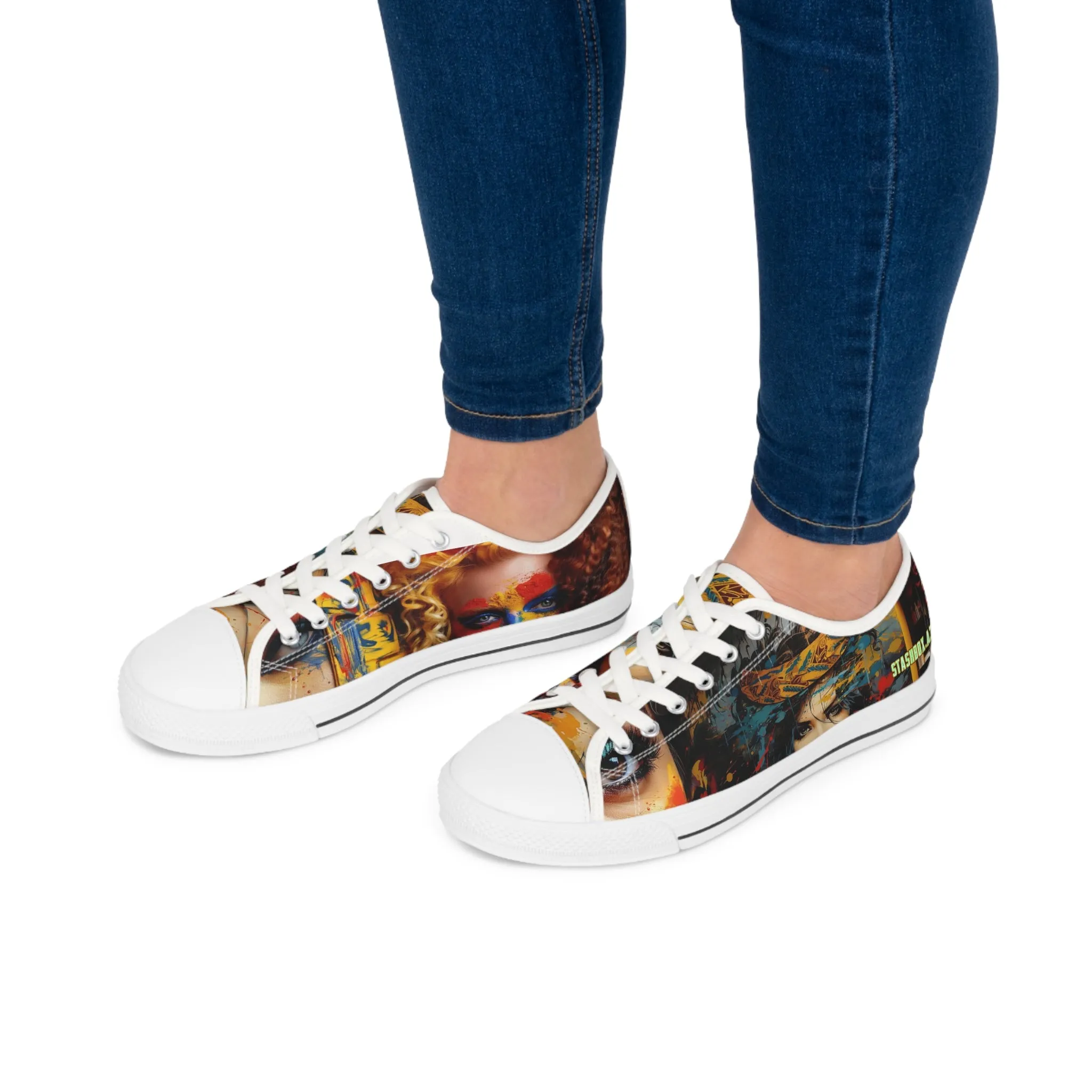 Women's Face Custom Women's Low Top Sneakers Vibrant Colors Psychedelic 007