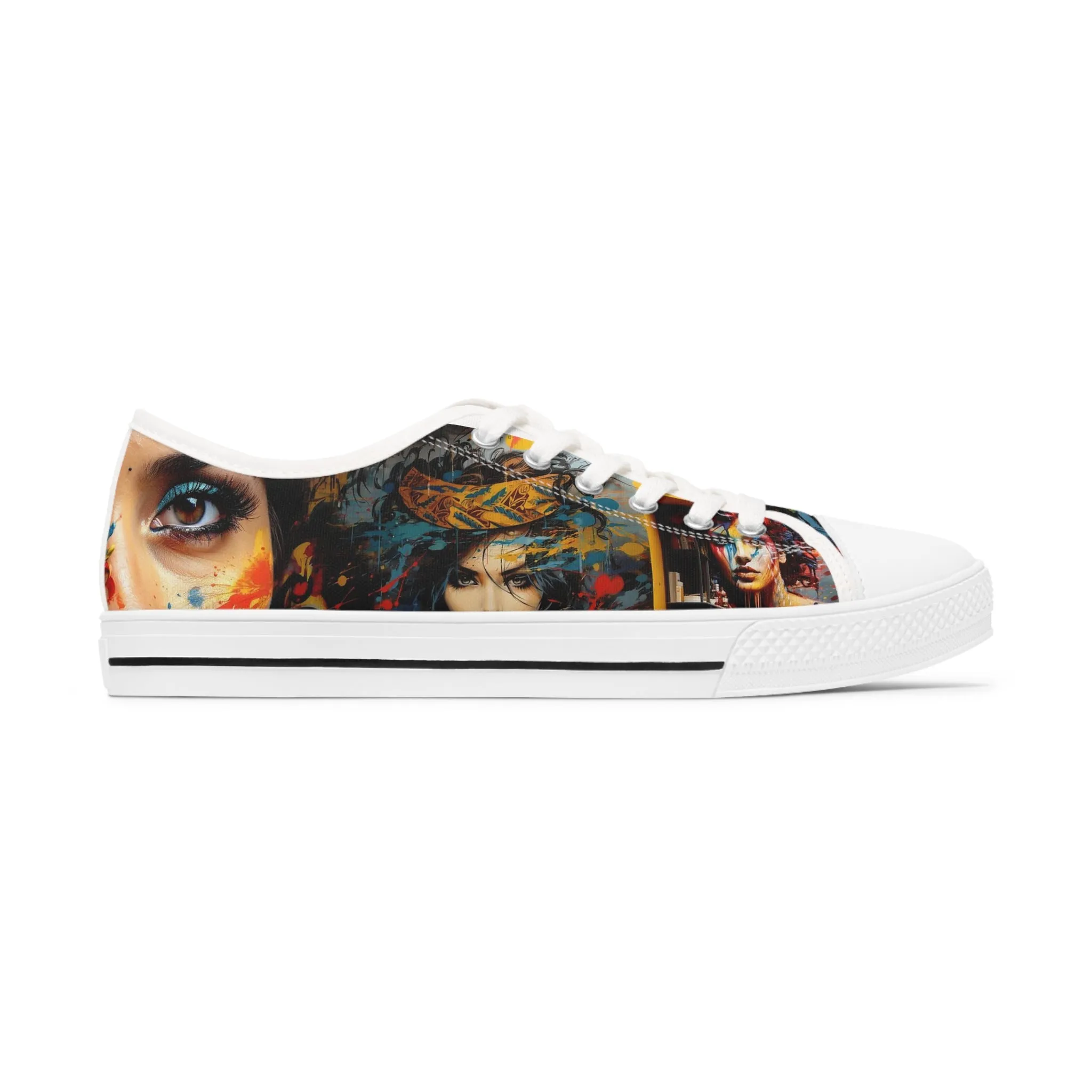 Women's Face Custom Women's Low Top Sneakers Vibrant Colors Psychedelic 007