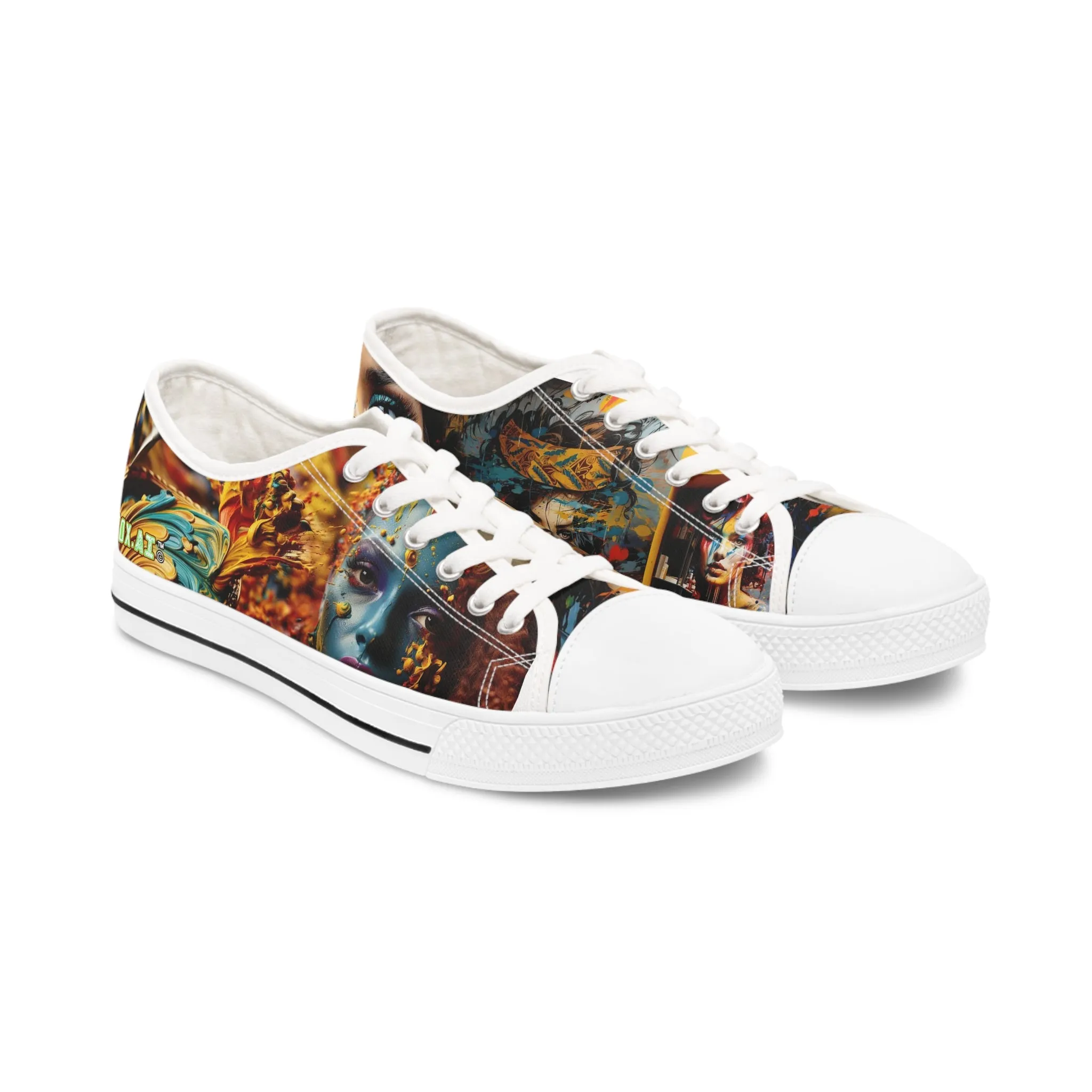 Women's Face Custom Women's Low Top Sneakers Vibrant Colors Psychedelic 007